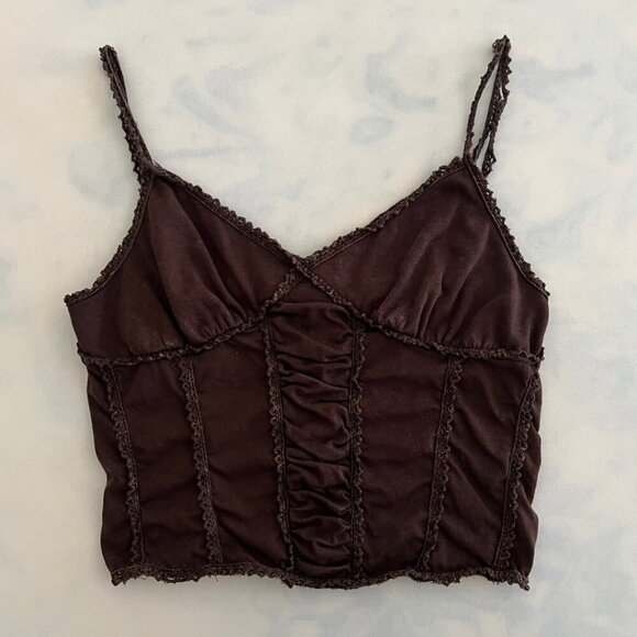 Full Tilt Brown Lace Cropped Tank Top - Picture 1 of 4